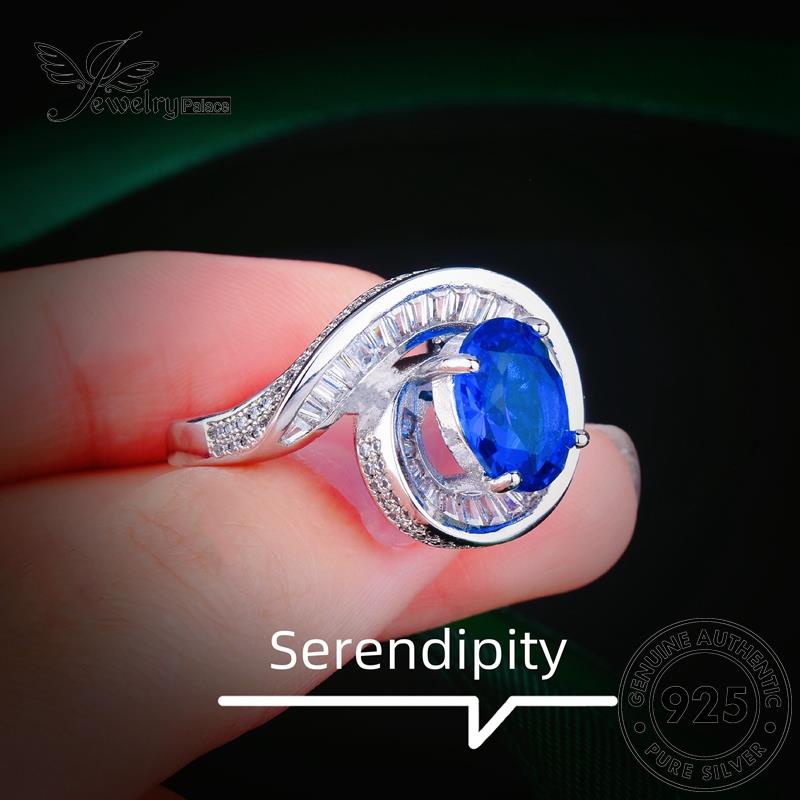 JEWELRYPALACE Asli Silver Murni Cincin Silver Sterling Perak Round Aksesori Kawin Nikah korea 925 Original Wanita Sapphire Perhiasan Luxury R2326