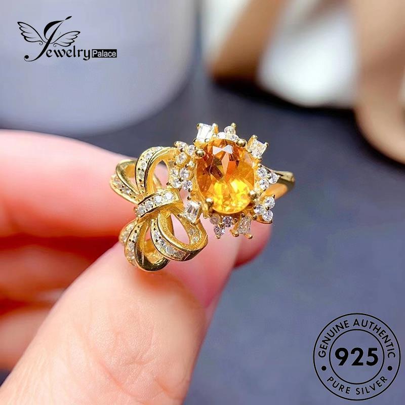 JEWELRYPALACE Sterling korea Cincin Citrine Nikah Gold Temperament Murni 925 Kawin Perak Silver Wanita Perhiasan Bow Asli Original Aksesori Silver R2331
