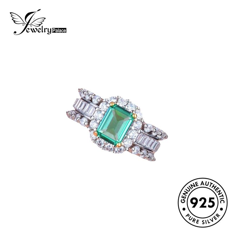 JEWELRYPALACE Rows Original 925 korea Three Silver Nikah Perak Wanita Sterling Emerald Asli Aksesori Cincin Luxury Perhiasan Silver Murni Kawin R2338