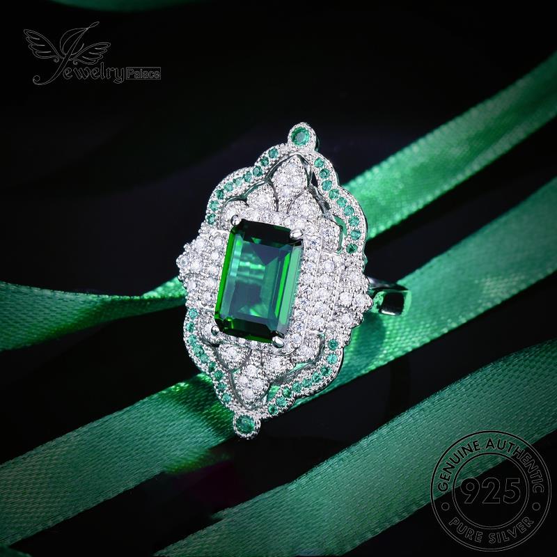 JEWELRYPALACE korea Aksesori Murni Wanita Nikah Silver 925 Silver Sterling Square Perhiasan Asli Luxury Original Kawin Emerald Cincin Perak R2355