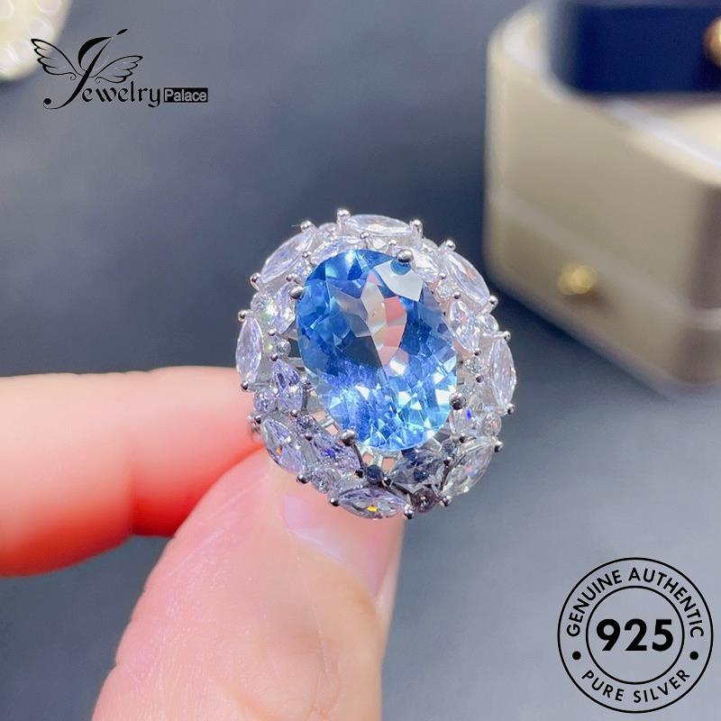 JEWELRYPALACE Silver Oval Original Perhiasan korea Silver Murni Wanita Aksesori Cincin Aquamarine Kawin 925 Sterling Simple Asli Nikah Perak R2435