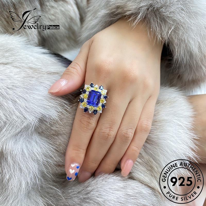 JEWELRYPALACE 925 Wanita Murni Square Cincin Silver Perak Sterling Asli Sapphire Nikah Original Aksesori korea Elegant Silver Perhiasan Kawin R2437