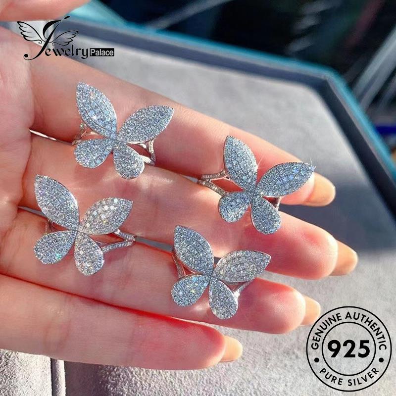 JEWELRYPALACE Silver Cincin Asli 925 Perak Sterling Diamond Wanita Murni korea Moissanite Perhiasan Nikah Silver Original Kawin Luxury Aksesori Butterfly R2397