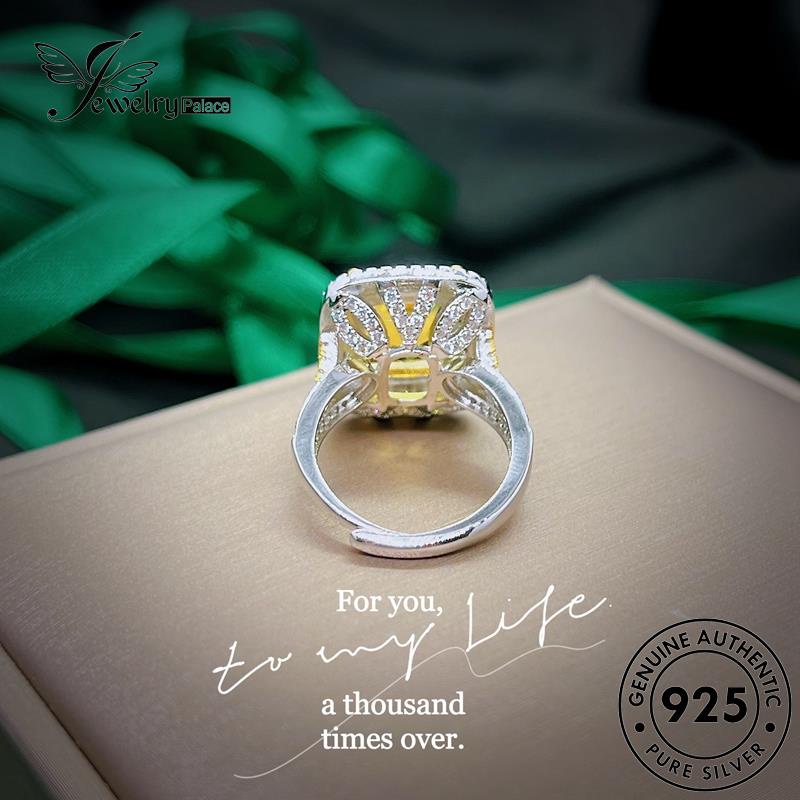 JEWELRYPALACE korea Square Kawin Wanita 925 Perak Sterling Luxury Silver Asli Silver Aksesori Original Nikah Murni Cincin Citrine Perhiasan R2403