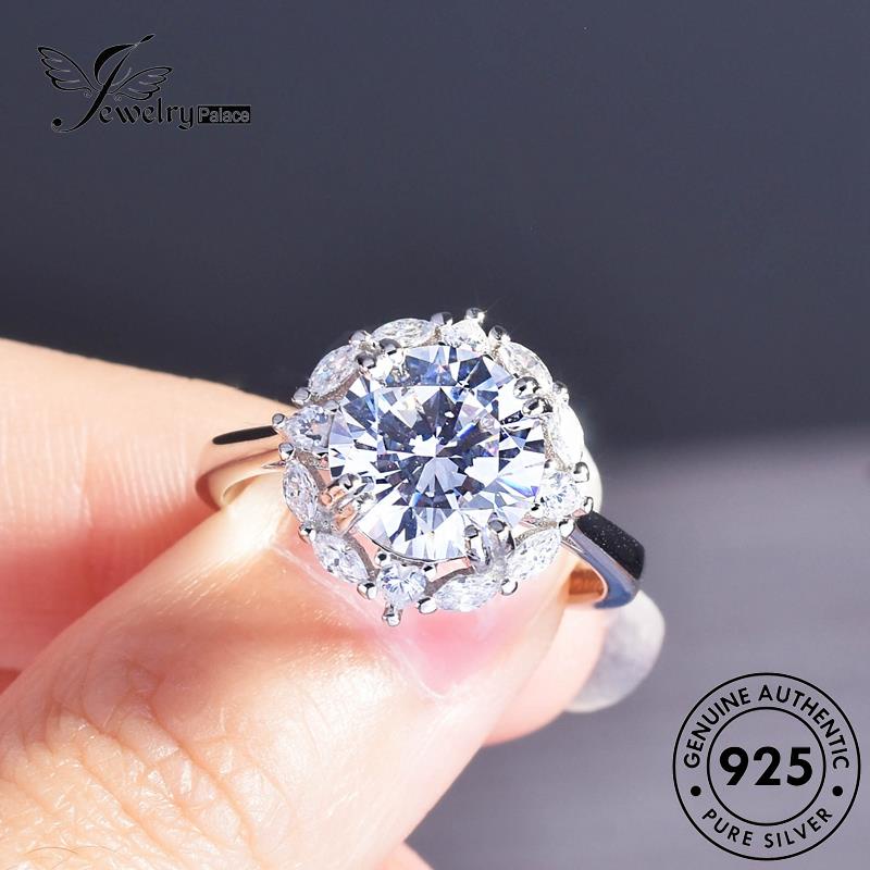 JEWELRYPALACE korea Murni Sterling Silver Original Asli Moissanite Silver Diamond Perhiasan Aksesori Wanita Kawin Cincin Nikah 925 Simple Shiny Perak And R2493