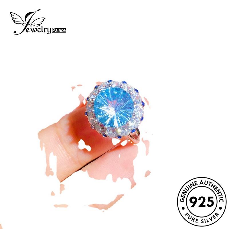 JEWELRYPALACE Circle korea Original Aquamarine Perak Cincin Silver Aksesori Wanita 925 Asli Nikah Murni Simple Kawin Perhiasan Sterling Silver R2529