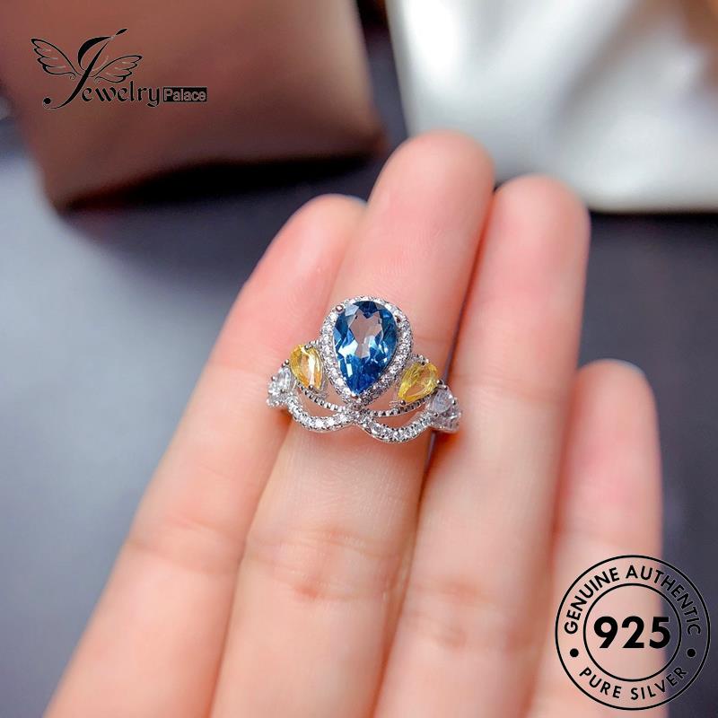 JEWELRYPALACE korea Cincin Creative 925 Kawin Silver Silver Shape Aksesori Sterling Drop Aquamarine Nikah Perhiasan Perak Wanita Original Murni Asli R2533