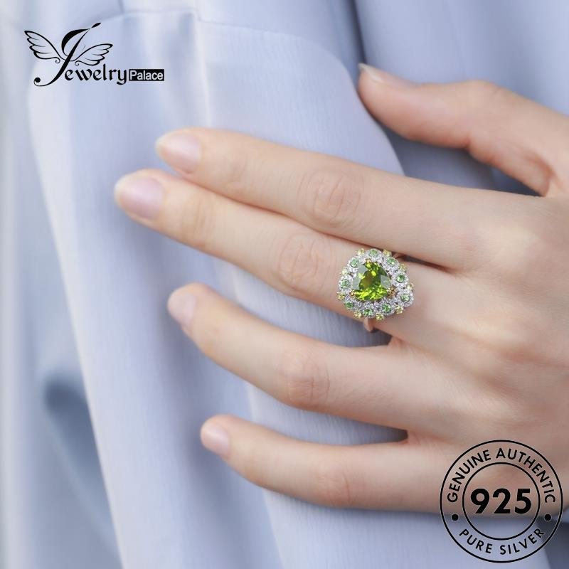 JEWELRYPALACE korea Wanita Asli Original Personality Perhiasan Kawin Cincin 925 Murni Perak Sterling Silver Aksesori Nikah Silver Emerald R2535