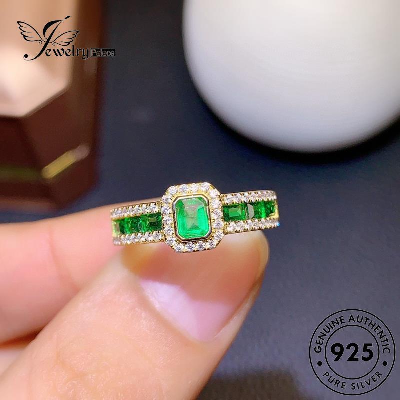 JEWELRYPALACE Asli Perhiasan Kawin Silver Perak Original Wanita Sterling Retro korea Murni Aksesori Cincin 925 Emerald Silver Nikah Square Gold R2536