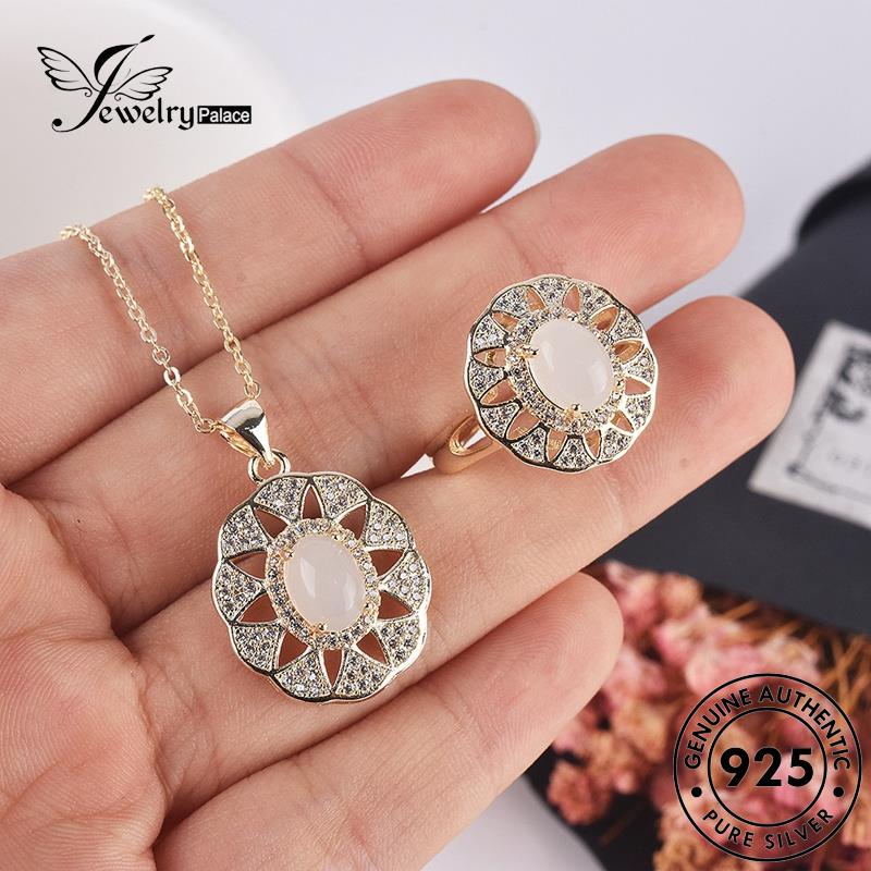 Jewelrypalace Giok Renda925Set Asli Wanita Kalung Perak Mewah S42