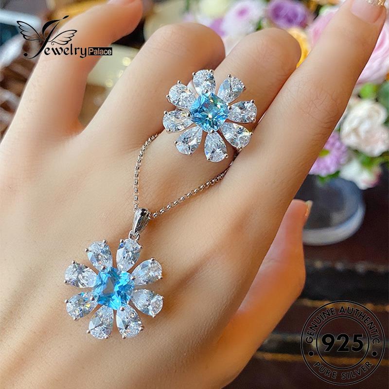 Jewelrypalace Wanita Fashion Bunga Kalung Set925 Aquamarine Perak Asli S132