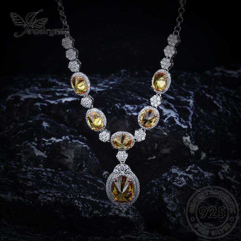 Perhiasantempat Set Bunga Citrine Mulia Kalung Perak Wanita Asli925 S226