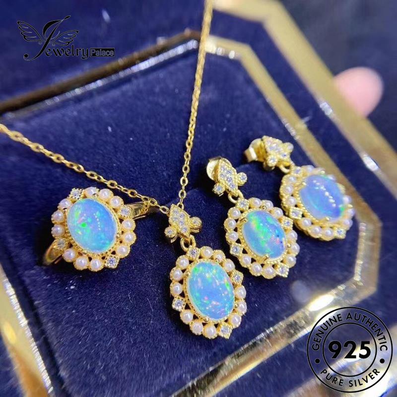 Jewelrypalace Perak Asli Kalung Bulat Wanita Moonstone 925 Set S165