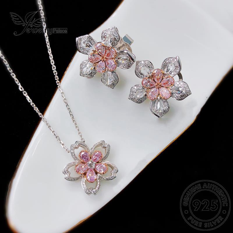 Jewelrypalace Kalung Pink Set Sakura Wanita925 Asli Kristal Manis Perak Berlian S172