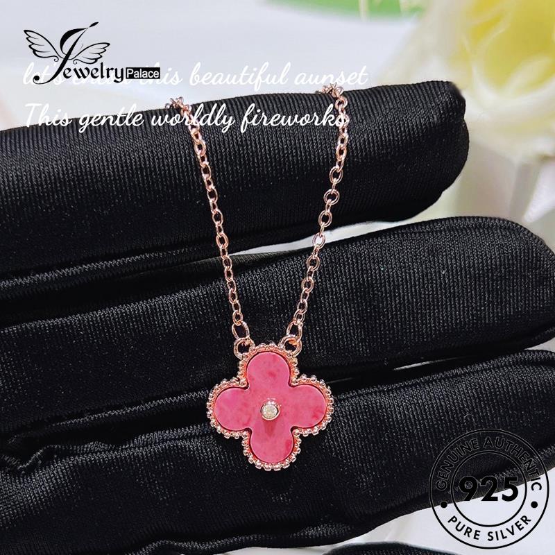 Jewelrypalace925 Emas Kristal Silver Pink Clover Lucu Wanita Berlian Set Asli Kalung Empat Daun S242