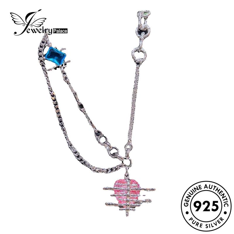 Jewelrypalace Kalung Tulang Ikan925 Safir Perak Asli Set Wanita Kreatif S211