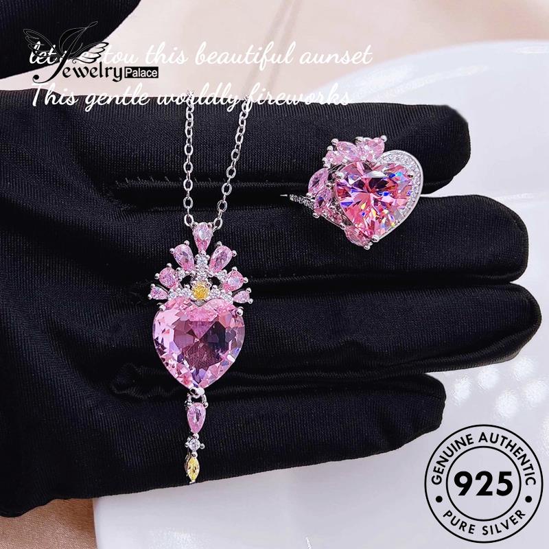 Jewelrypalace Set Hati Asli Kalung Lucu Berlian Kristal Wanita Silver Pink925 S287