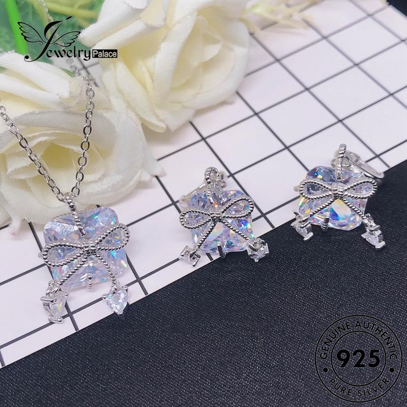 Jewelrypalace Bow Set Moissanite Kalung Wanita Berlian Asli Silver Fashion925 S300