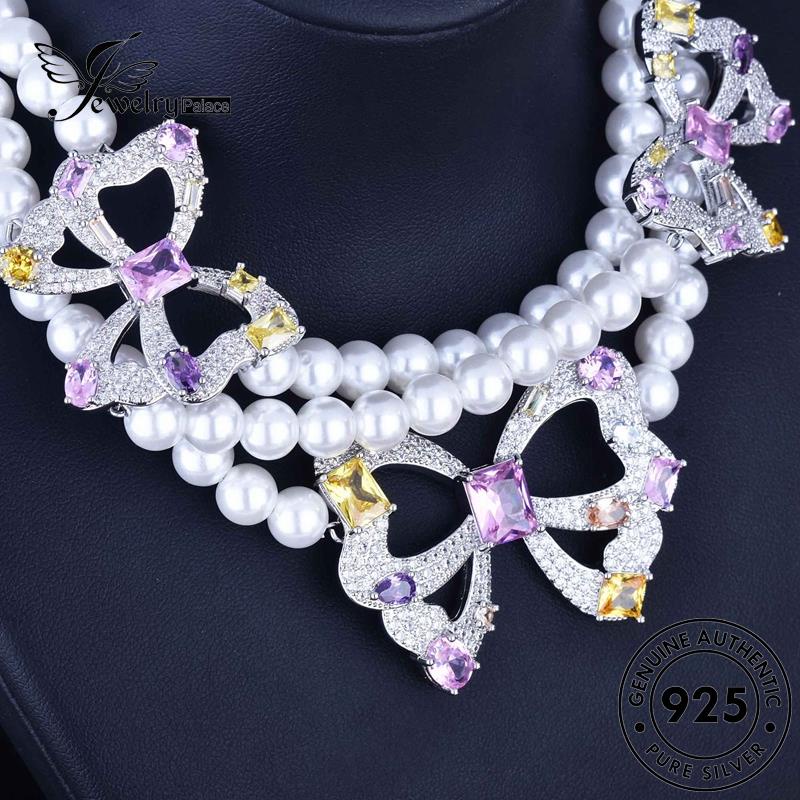 Jewelrypalace Kalung Wanita Lucu Kristal Berlian925 Set Perak Butterfly Pink Asli S356