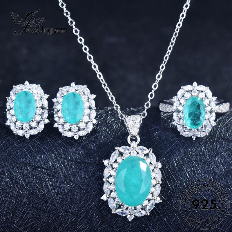 Jewelrypalace Mulia Asli Aquamarine Kalung Perak Wanita925 Set Renda S363