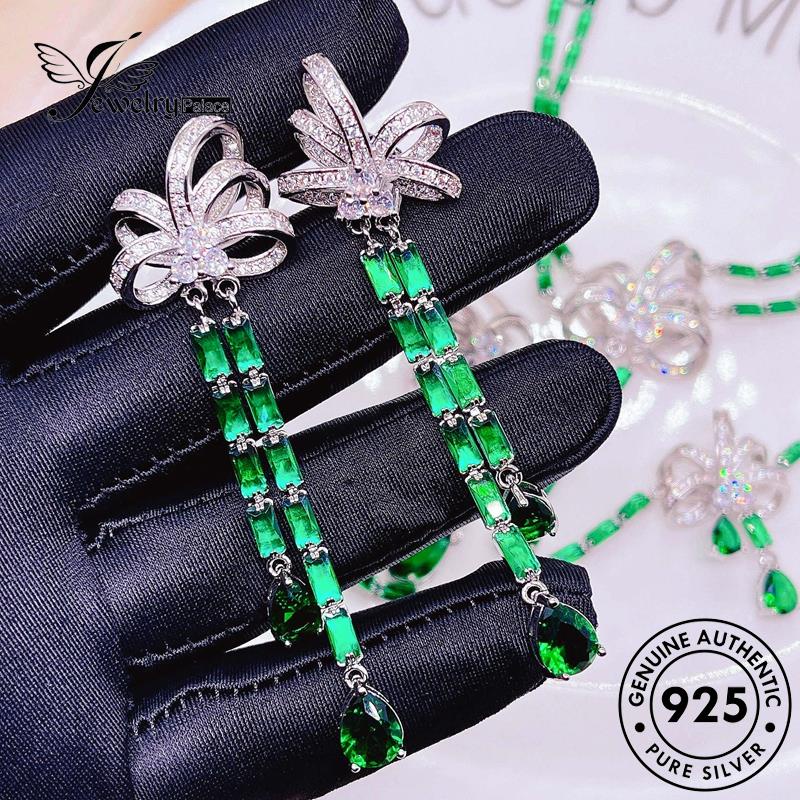 Perhiasanpalace Set Dasi Perak Wanita925 Emerald Original Kalung Busur S459