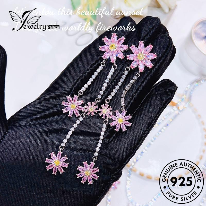 Jewelrypalace Little Silver Original Set Kristal Pink Wanita Berlian925 Kalung Daisy S496