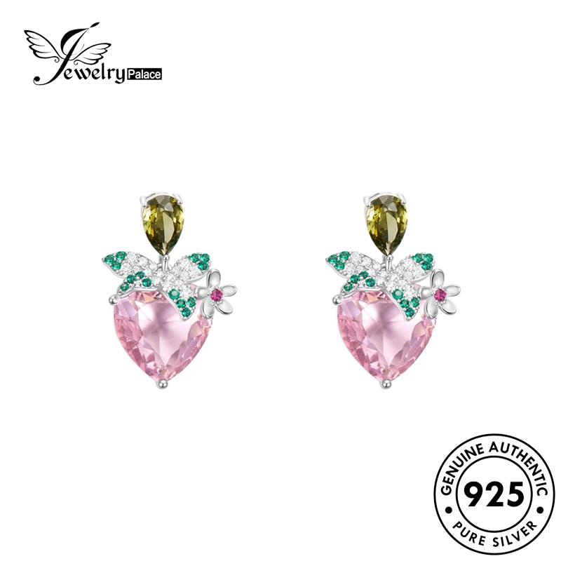 Jewelrypalace Perak Jumbai Pink Kalung Kristal Wanita Strawberry 925set Berlian Asli S483