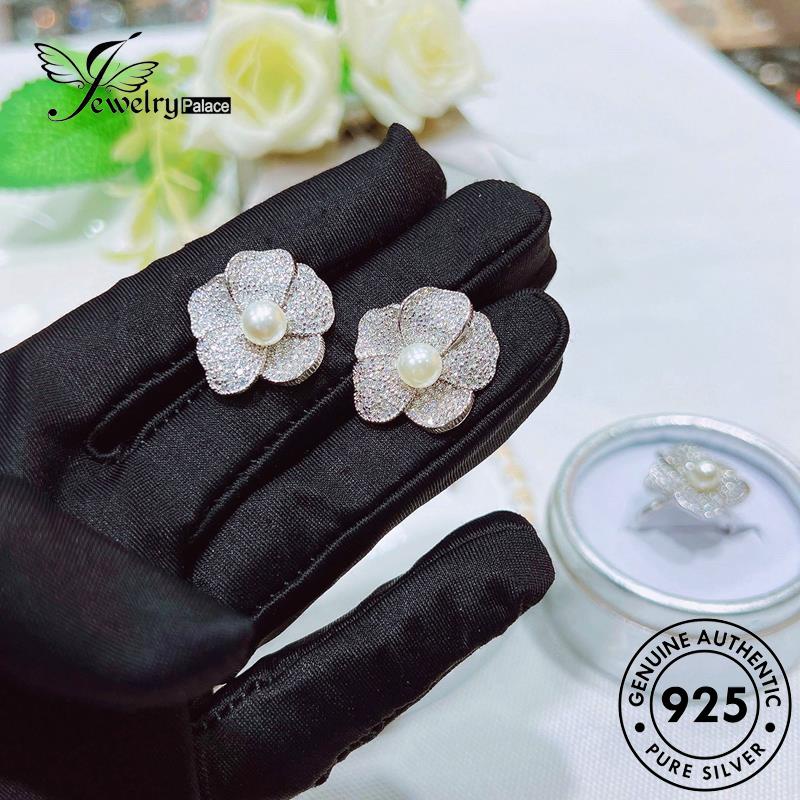 Perhiasantempat Wanita Camelia Perak925Mutiara Kalung Set Asli S529