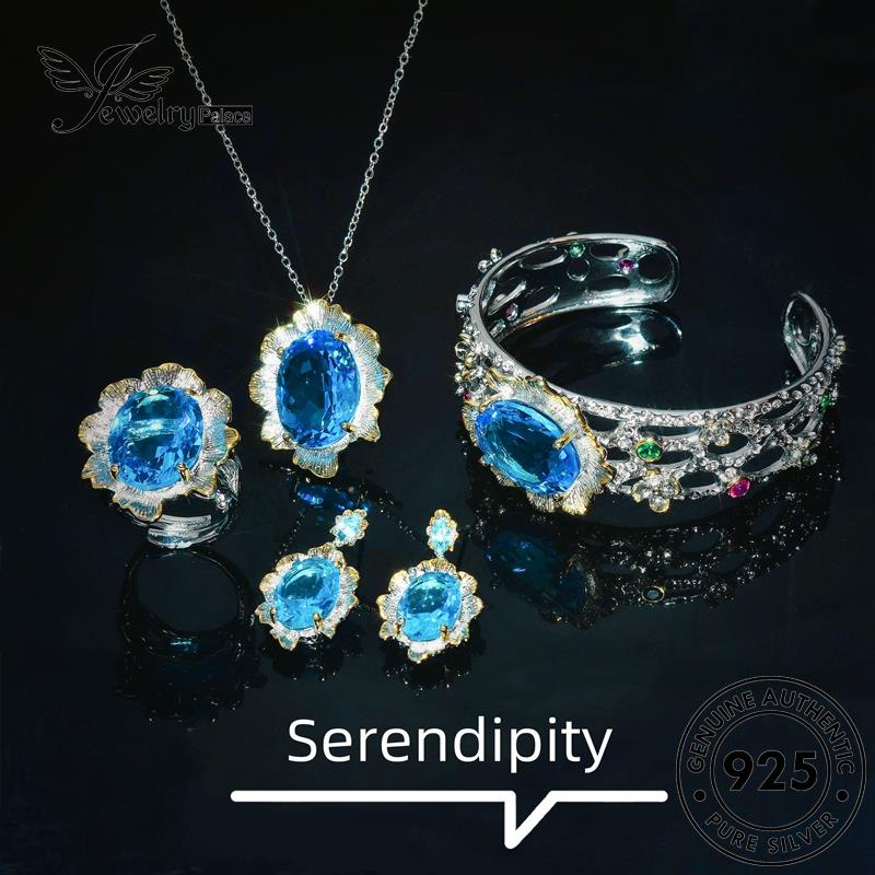 Jewelrypalace Aquamarine Kalung Perak Asli Wanita Vintage Set925 S548