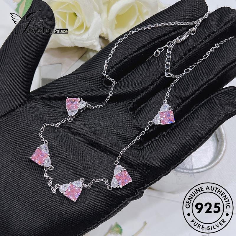 Tempat Perhiasan Wanita Asli Berlian Silver Princess Kristal Kalung Set Pink925 S513