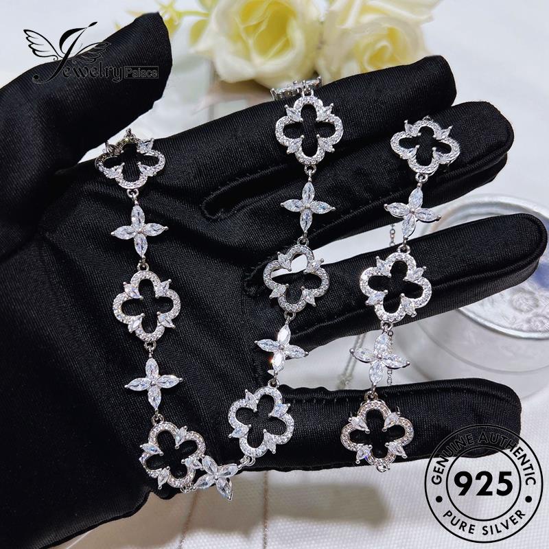 Tempat Perhiasan Wanita Empat925 Kalung Asli Moissanite Daun Set Semanggi Perak Berlian S516