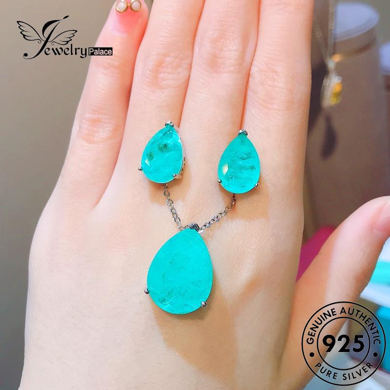 Jewelrypalace Kalung925 Wanita Bentuk Pir Set Emerald Perak Asli S592
