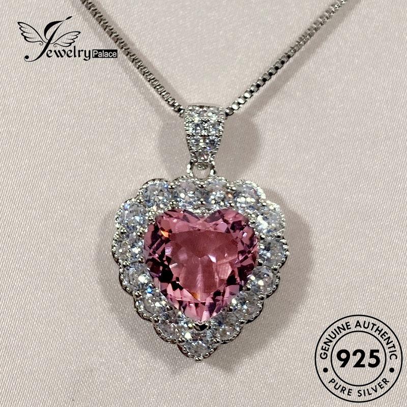 Jewelrypalace Cinta Kristal Indah Berlian Wanita925 Perak Kalung Asli Pink N291