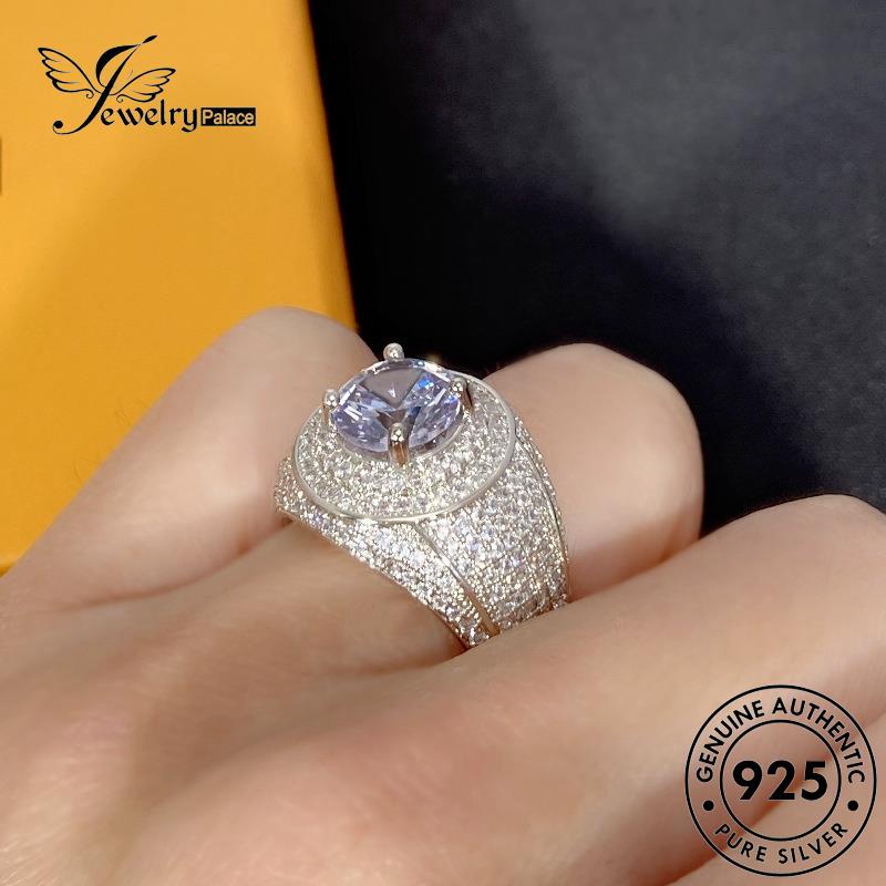 Tempat Perhiasan Bulat Pria Berlian925 Mendominasi Perak Moissanite Rings Asli R77