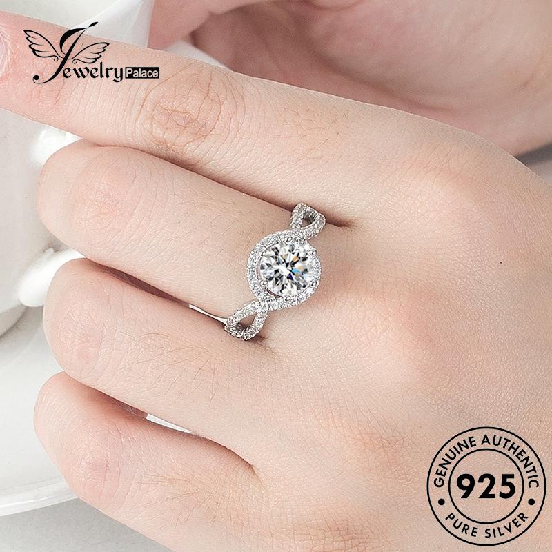 Jewelrypalace Berlian Simple Moissanite Asli 925cincin Lingkaran Wanita Perak R111