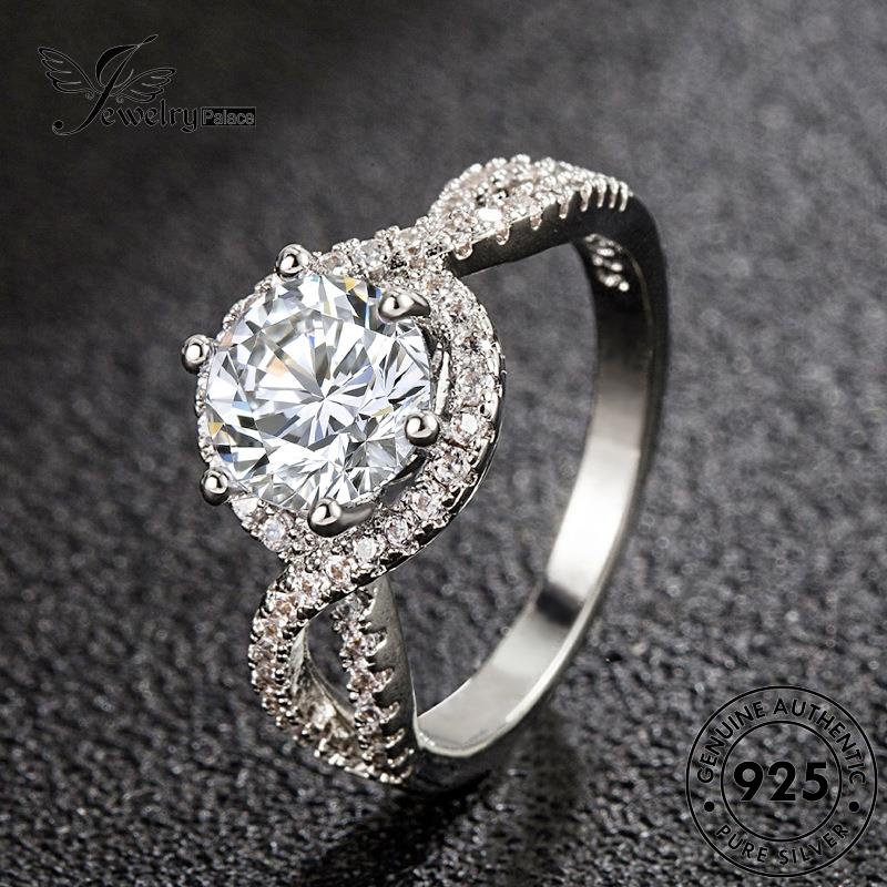 Jewelrypalace Berlian Simple Moissanite Asli 925cincin Lingkaran Wanita Perak R111