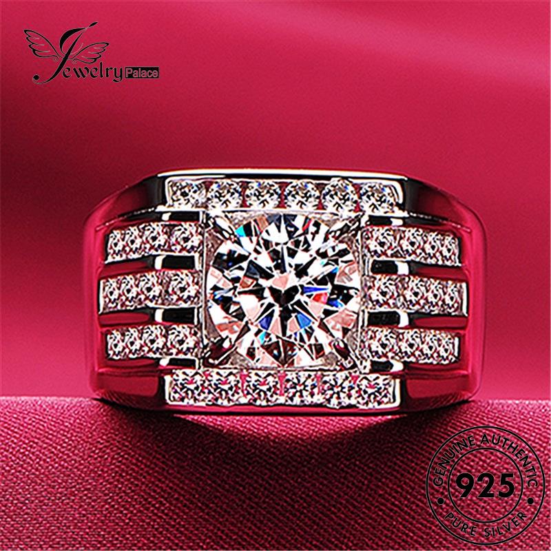 Jewelrypalace Berlian Asli Cincin Perak Pria Temperamen Persegi925 Moissanite R120