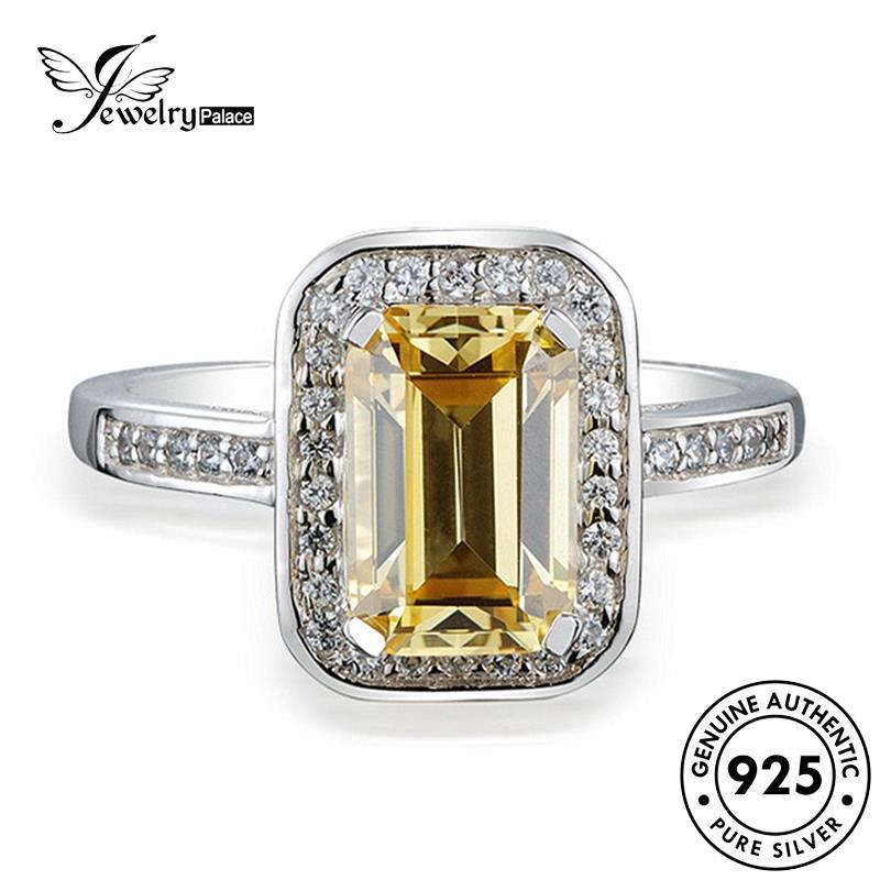 Jewelrypalace Persegi Wanita925 Cincin Perak Asli Temperamen Citrine R394