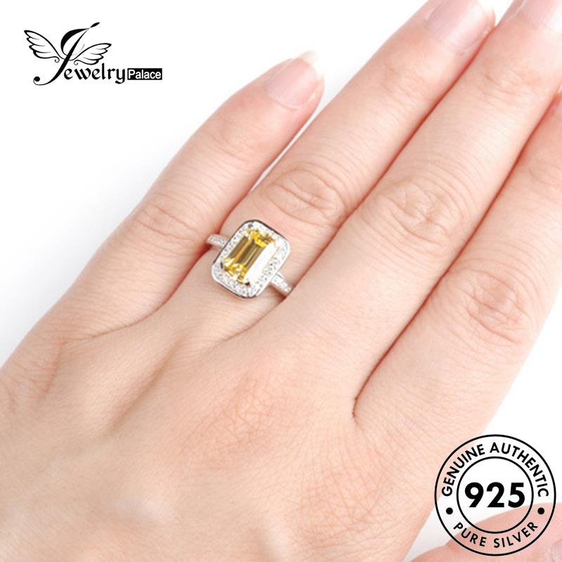 Jewelrypalace Persegi Wanita925 Cincin Perak Asli Temperamen Citrine R394