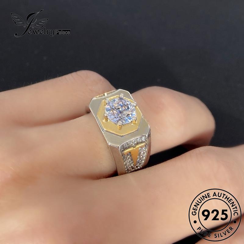 Jewelrypalace Cincin Perak Moissanite Berlian925 Kepribadian Asli Pria Warna R293