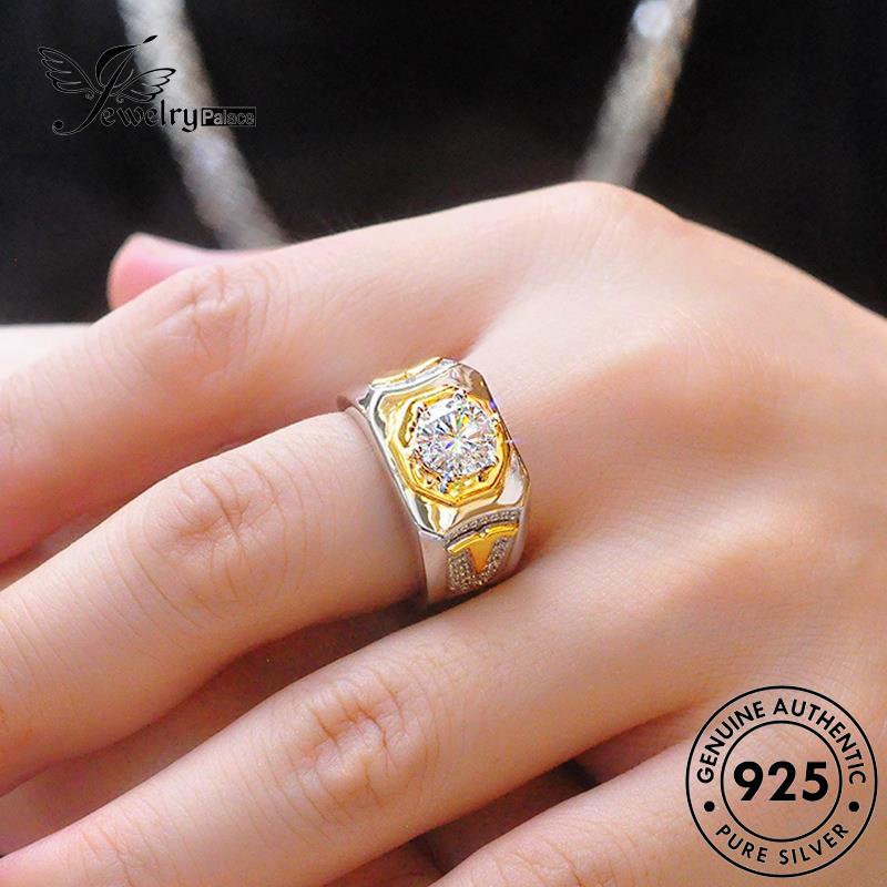 Jewelrypalace Cincin Perak Moissanite Berlian925 Kepribadian Asli Pria Warna R293