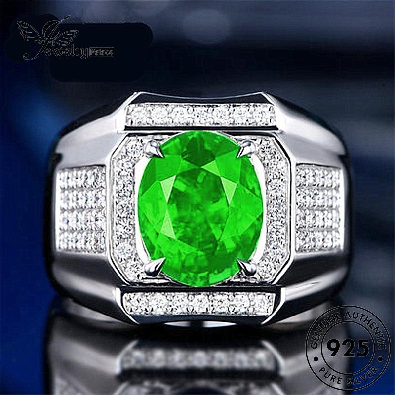 Perhiasantempat Mendominasi Oval925 Cincin Wanita Perak Asli Zamrud R491