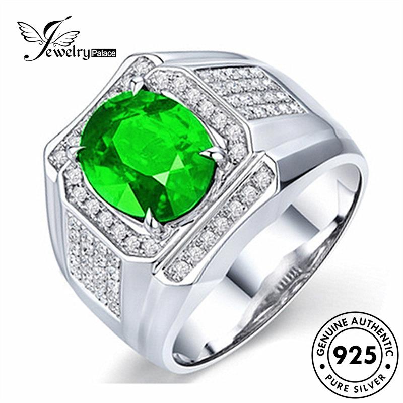 Perhiasantempat Mendominasi Oval925 Cincin Wanita Perak Asli Zamrud R491