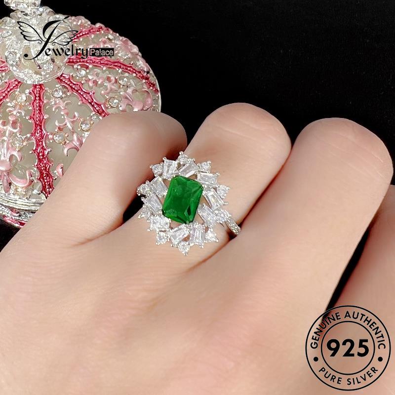 Jewelrypalace Square Perak Asli925 Cincin Wanita Mewah Zamrud R469