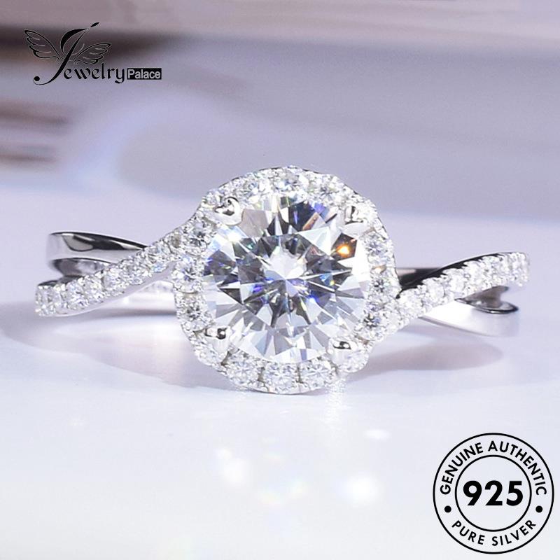 Jewelrypalace Berlian Cincin Simple Lingkaran Emas Perak Asli Moissanite Wanita925 R482