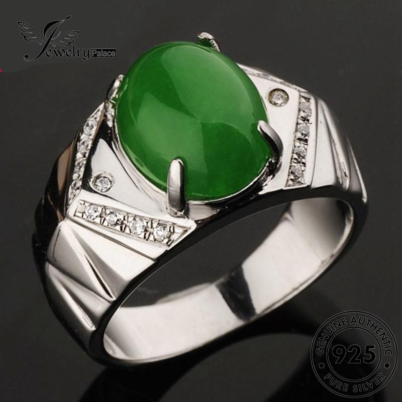 Jewelrypalace 925 Cincin Giok Pria Oval Perak Asli Vintage R540