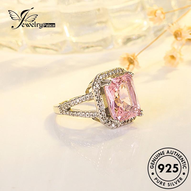 Tempat Perhiasan925 Kristal Asli Silver Pink Berlian Mewah Cincin Kotak Wanita R553