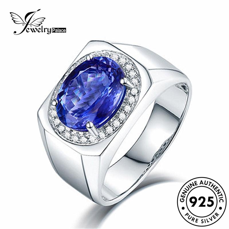 Jewelrypalace Cincin Perak925 Oval Pria Vintage Safir Original R611