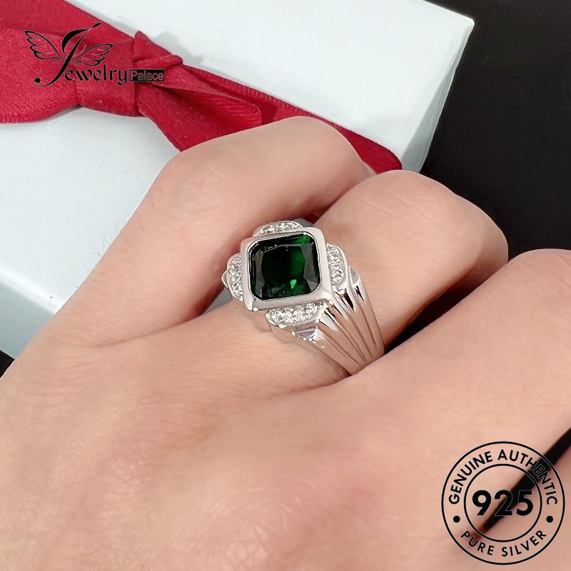 Jewelrypalace Cincin Perhiasan Zamrud Perak Safir Asli Simple925 Pria M088