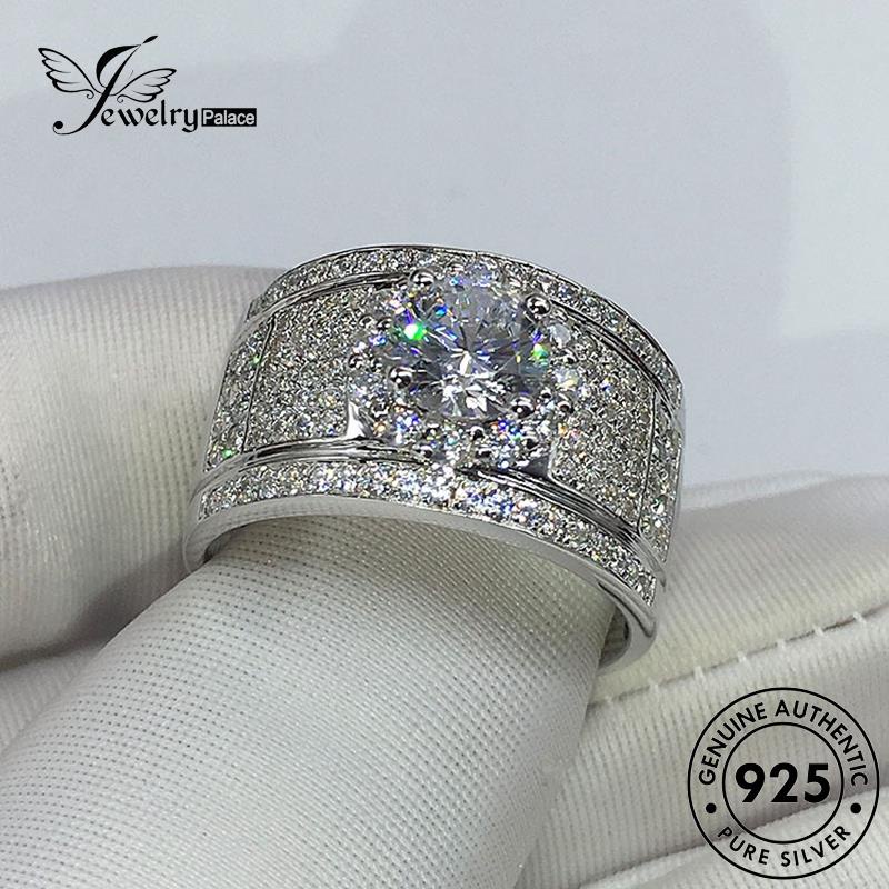 Jewelrypalace Mewah Moissanite Asli Berlian Lebar Cincin Perak925 Pria R835